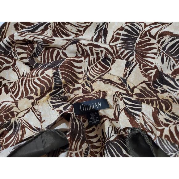 Gillian VTG Safari Palm Leaf 100% Silk Wrap Dress Womens Size 8 Neutral Pockets - Picture 10 of 14